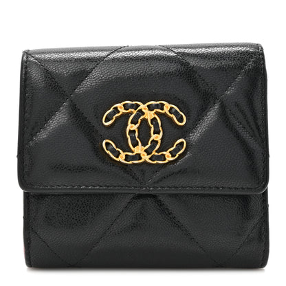 Chanel Goatskin Quilted Chanel 19 Small Flap Wallet Black 1 of 11