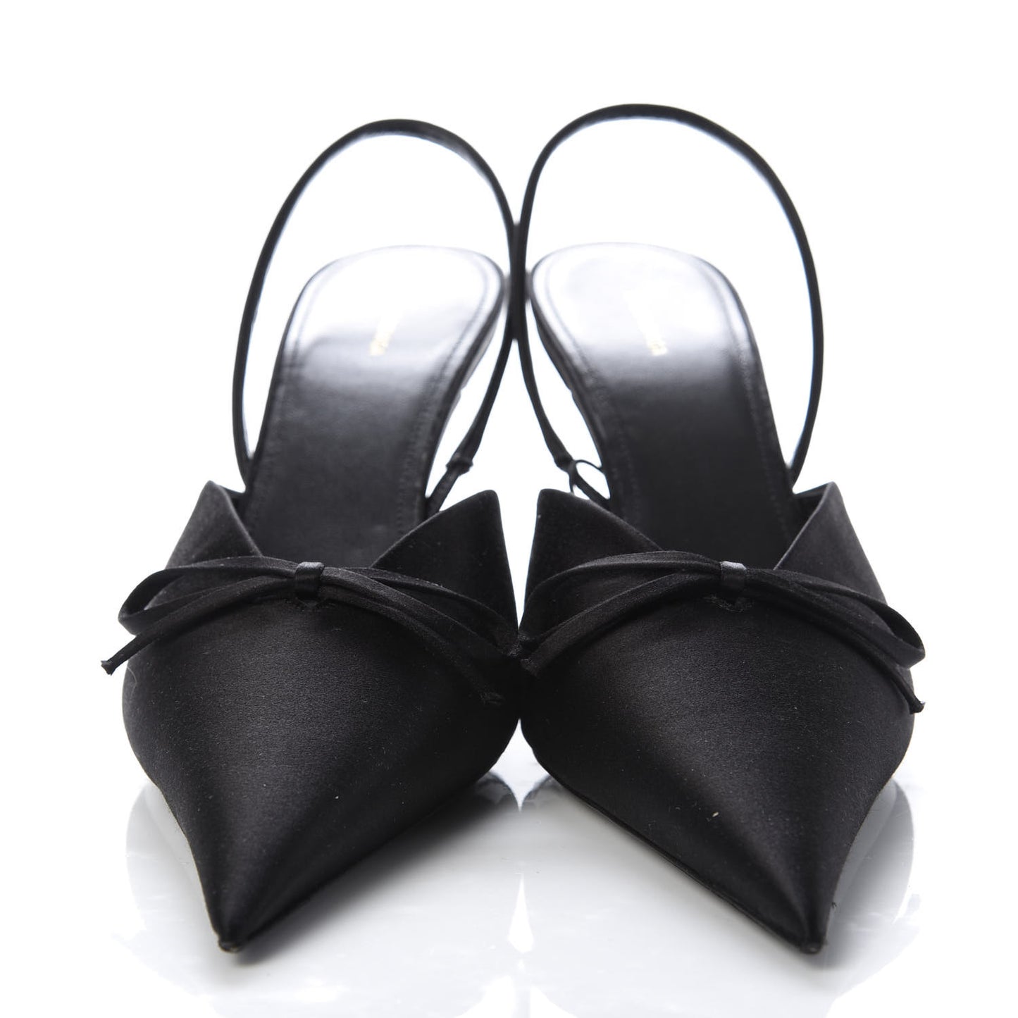 Satin Pointed Toe Knife Slingback Mules 41 Black