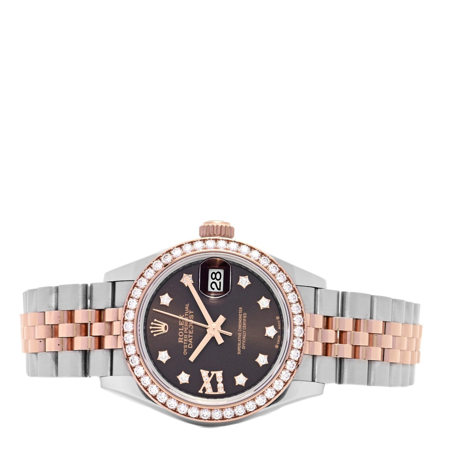 Stainless Steel 18K Everose Gold Diamond 28mm Oyster Perpetual Datejust Watch Chocolate 279381RBR