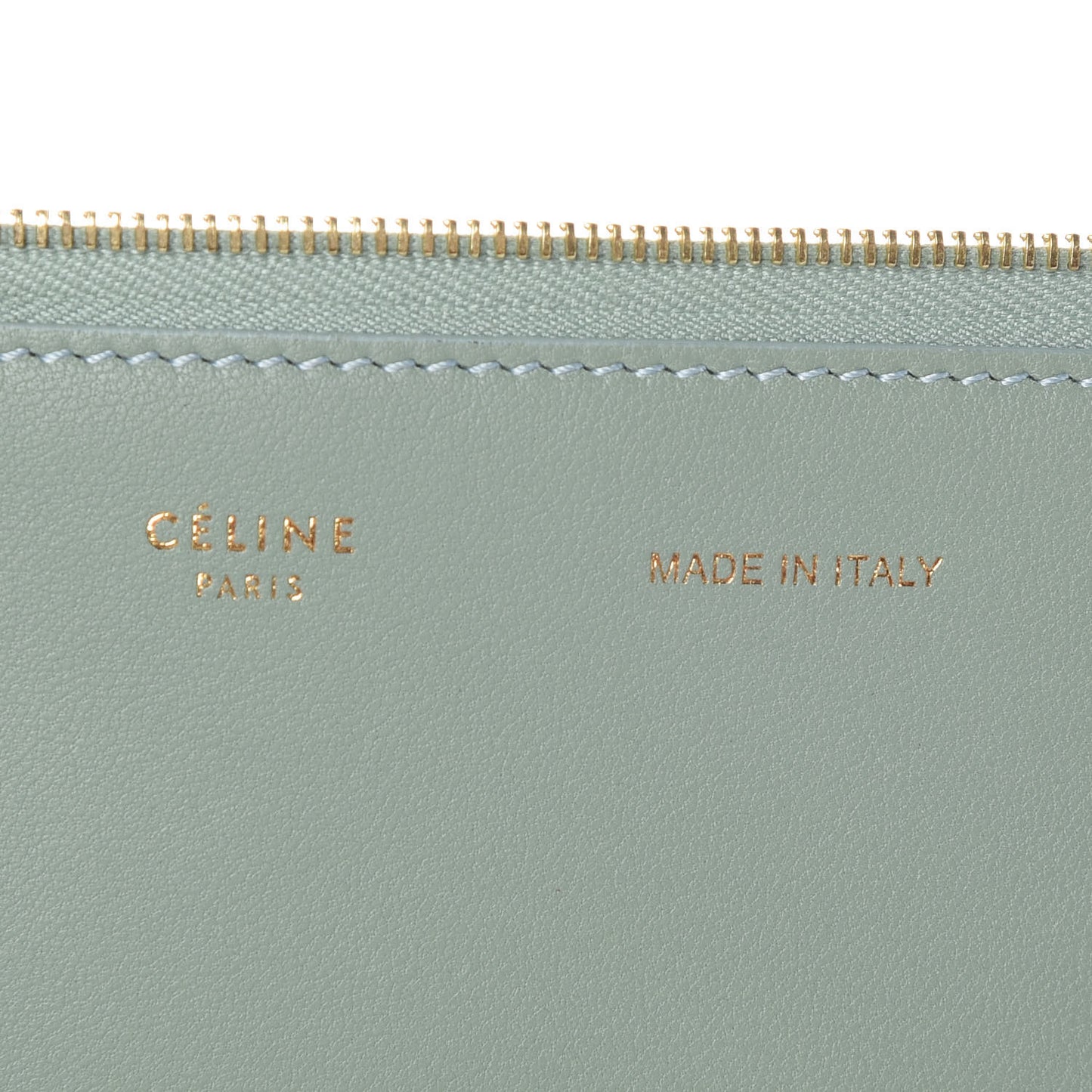 Plastic Bag with Cloudy Lambskin Solo Zip Pouch Clutch Celadon