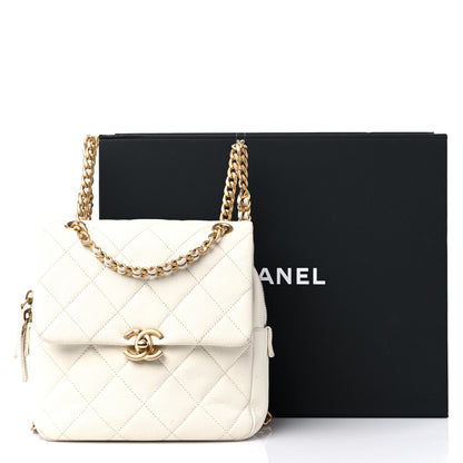 Chanel Shiny Caviar Quilted Chain Melody Backpack White 15 of 15
