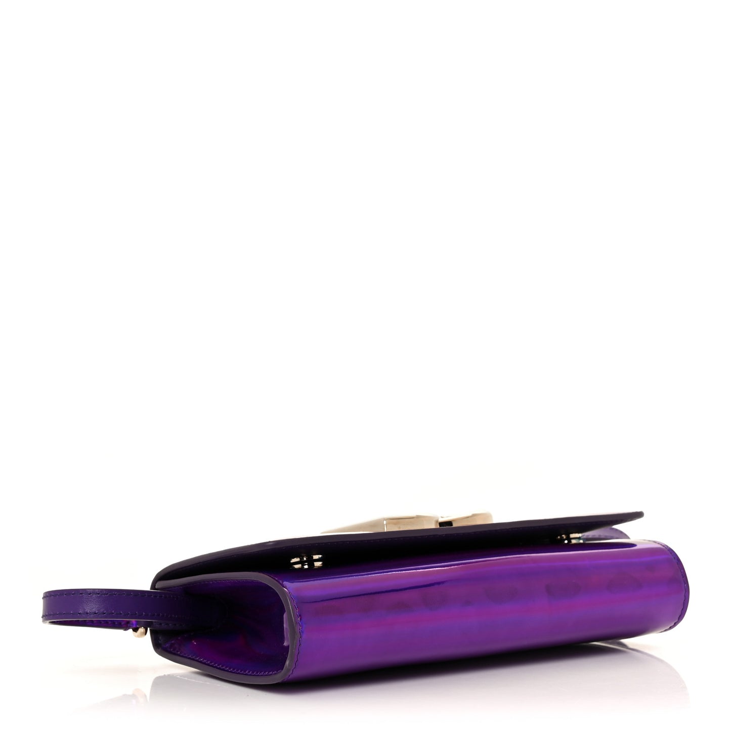 Holographic Patent Calfskin Strobo 3.5 Clutch Viola Medio