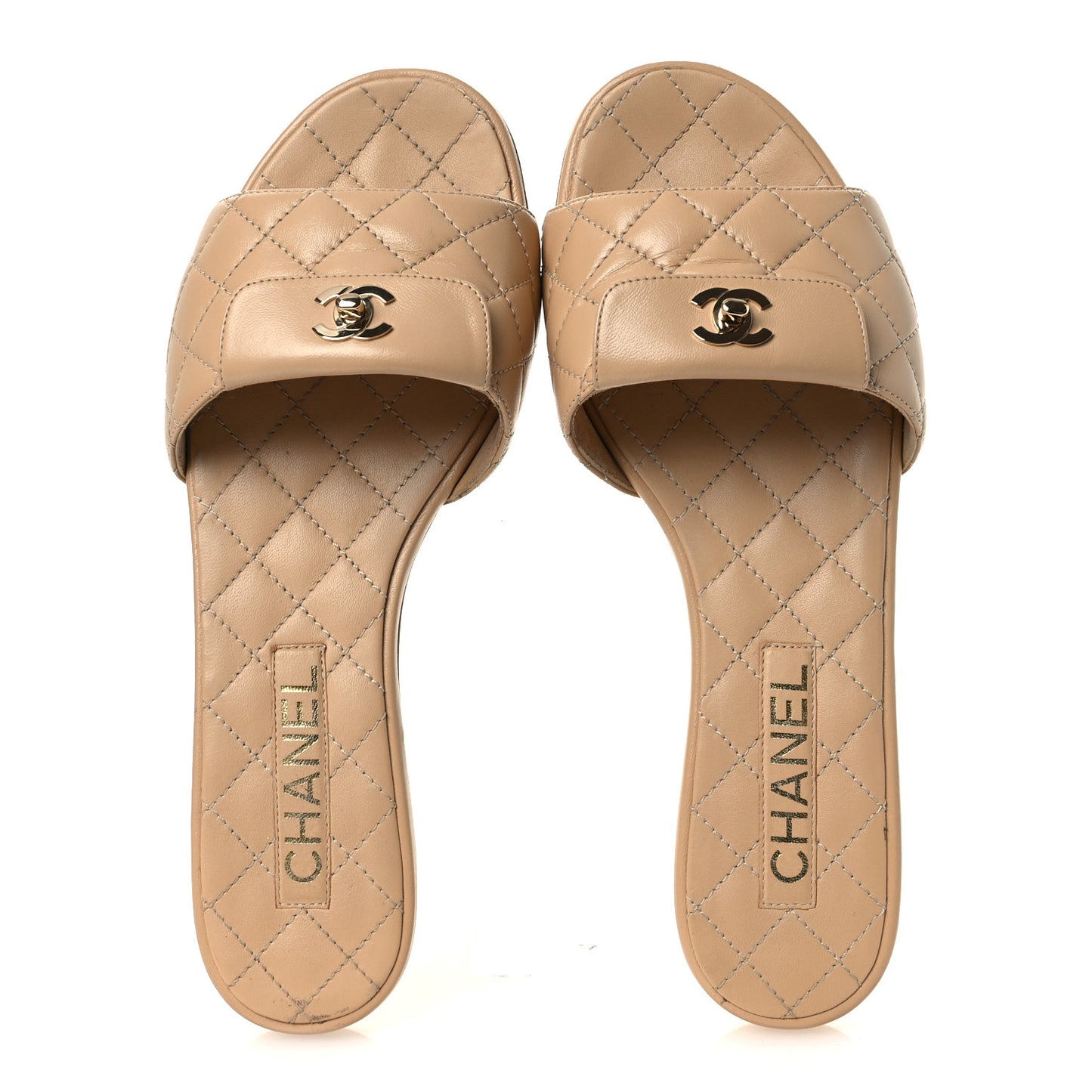 Lambskin Quilted CC Turnlock Sandals 39 Beige