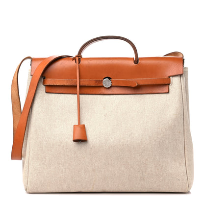 Hermes Toile Vache Calfskin Herbag 39 GM Natural 1 of 17