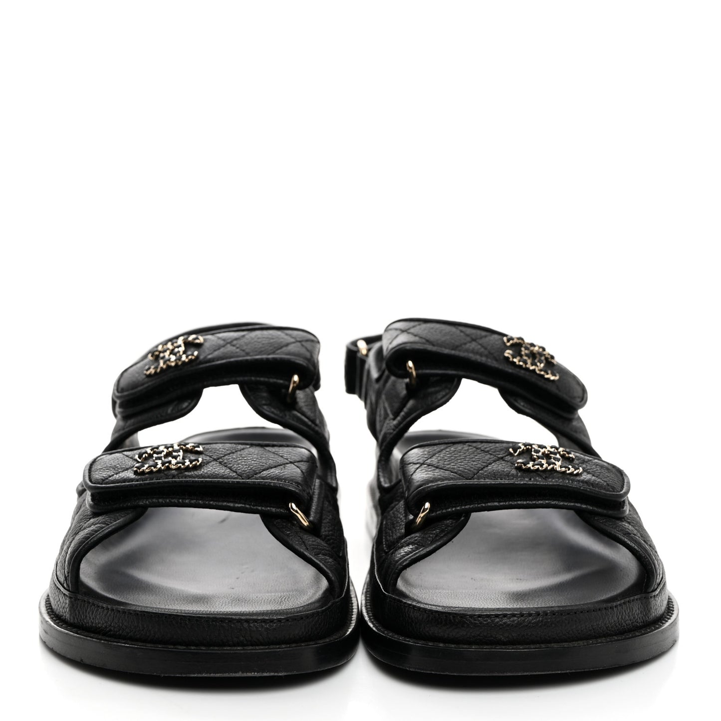 Grained Calfskin Velcro Dad Sandals 38 Black
