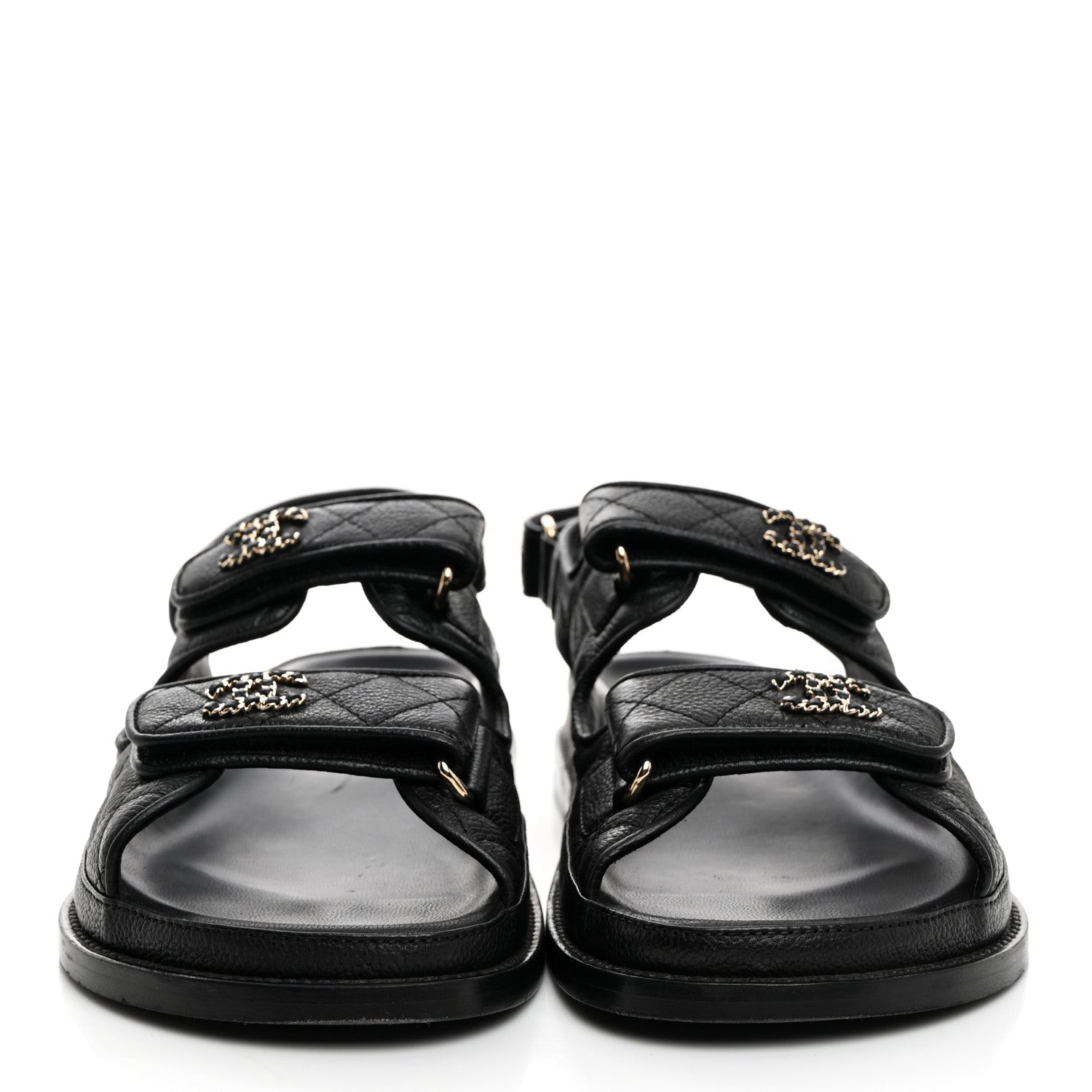 Chanel Grained Calfskin Velcro Dad Sandals 38 Black 2 of 9