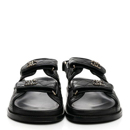 Chanel Grained Calfskin Velcro Dad Sandals 38 Black 2 of 9