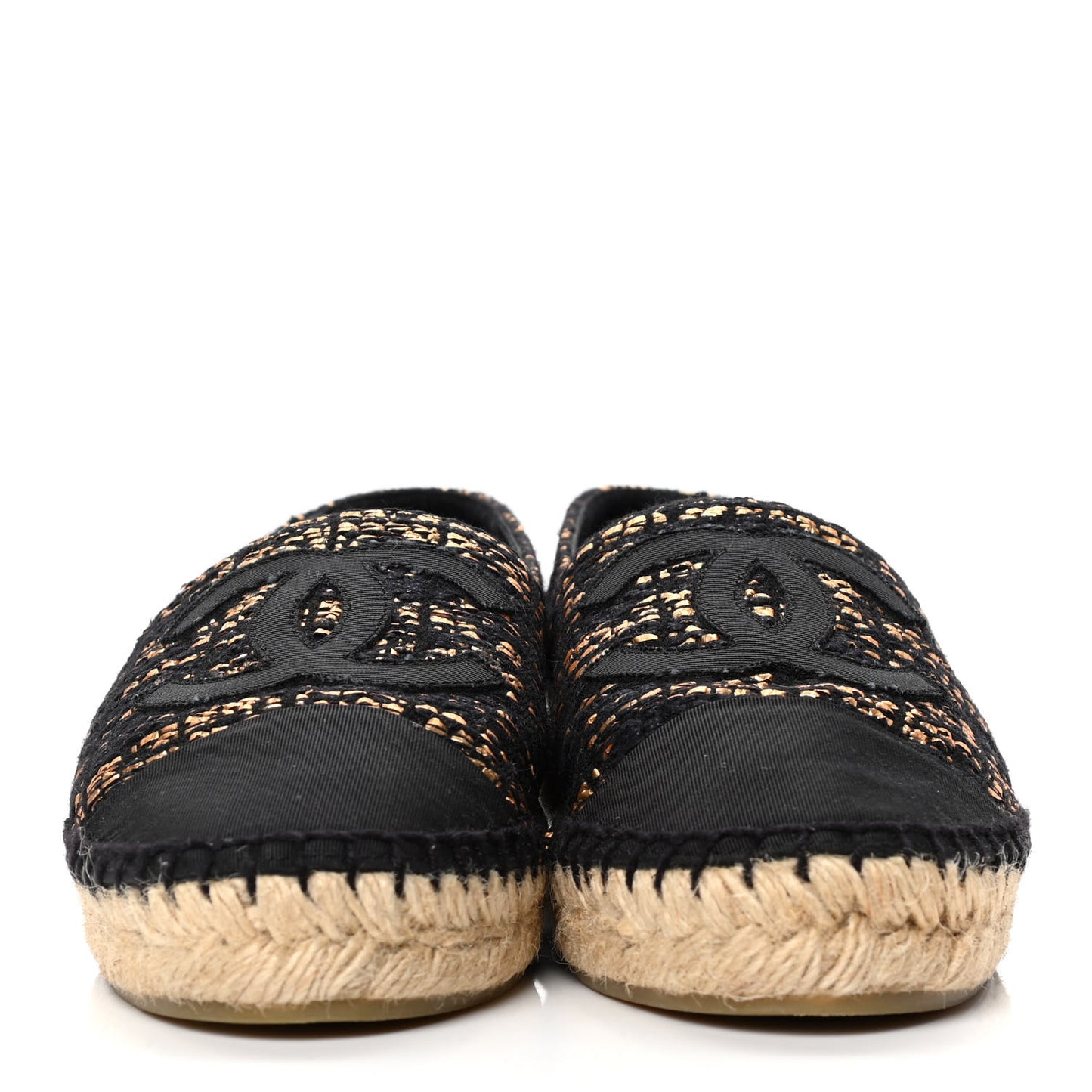 Metallic Tweed Grosgrain CC Espadrilles 36 Gold Black