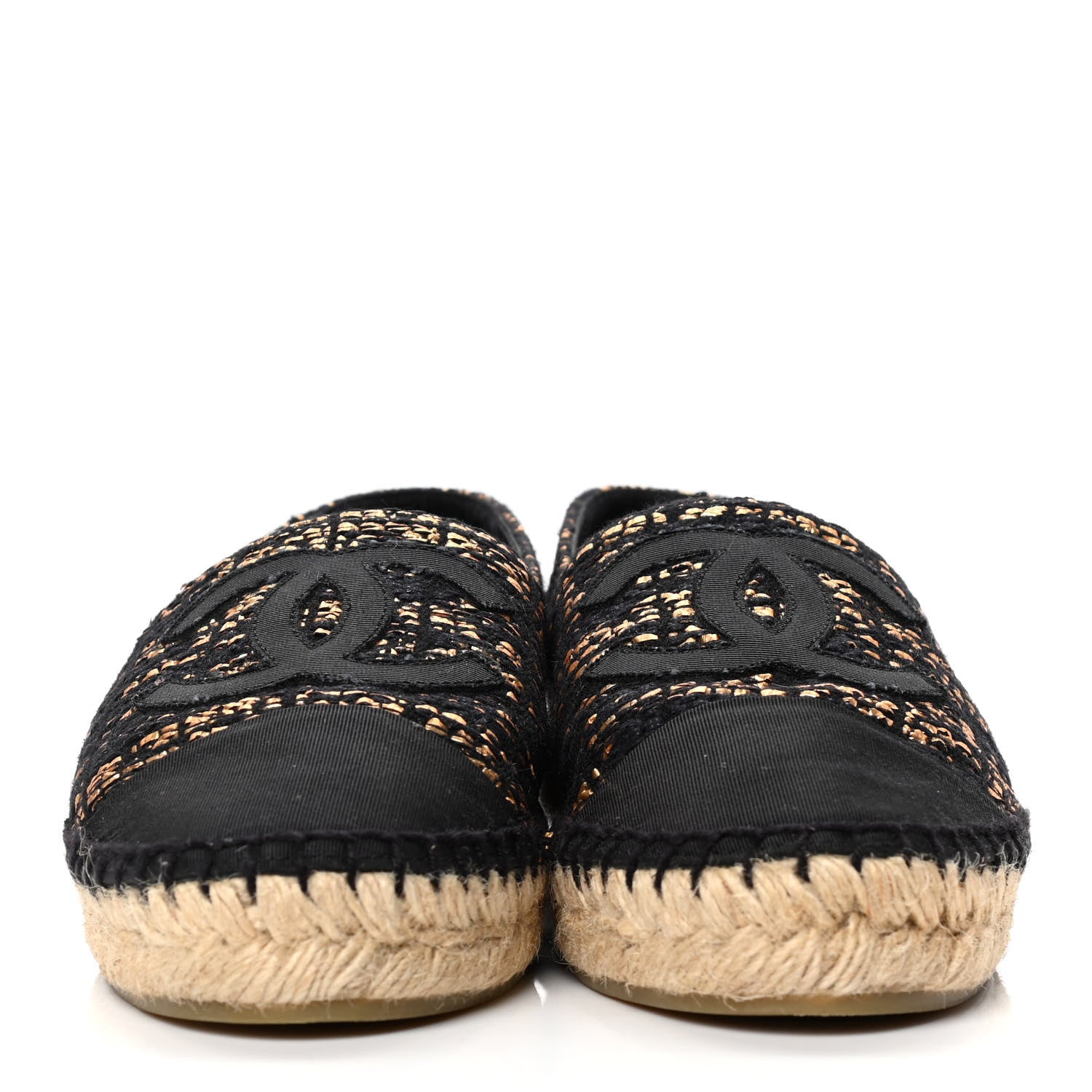Chanel Metallic Tweed Grosgrain CC Espadrilles 36 Gold Black 2 of 4