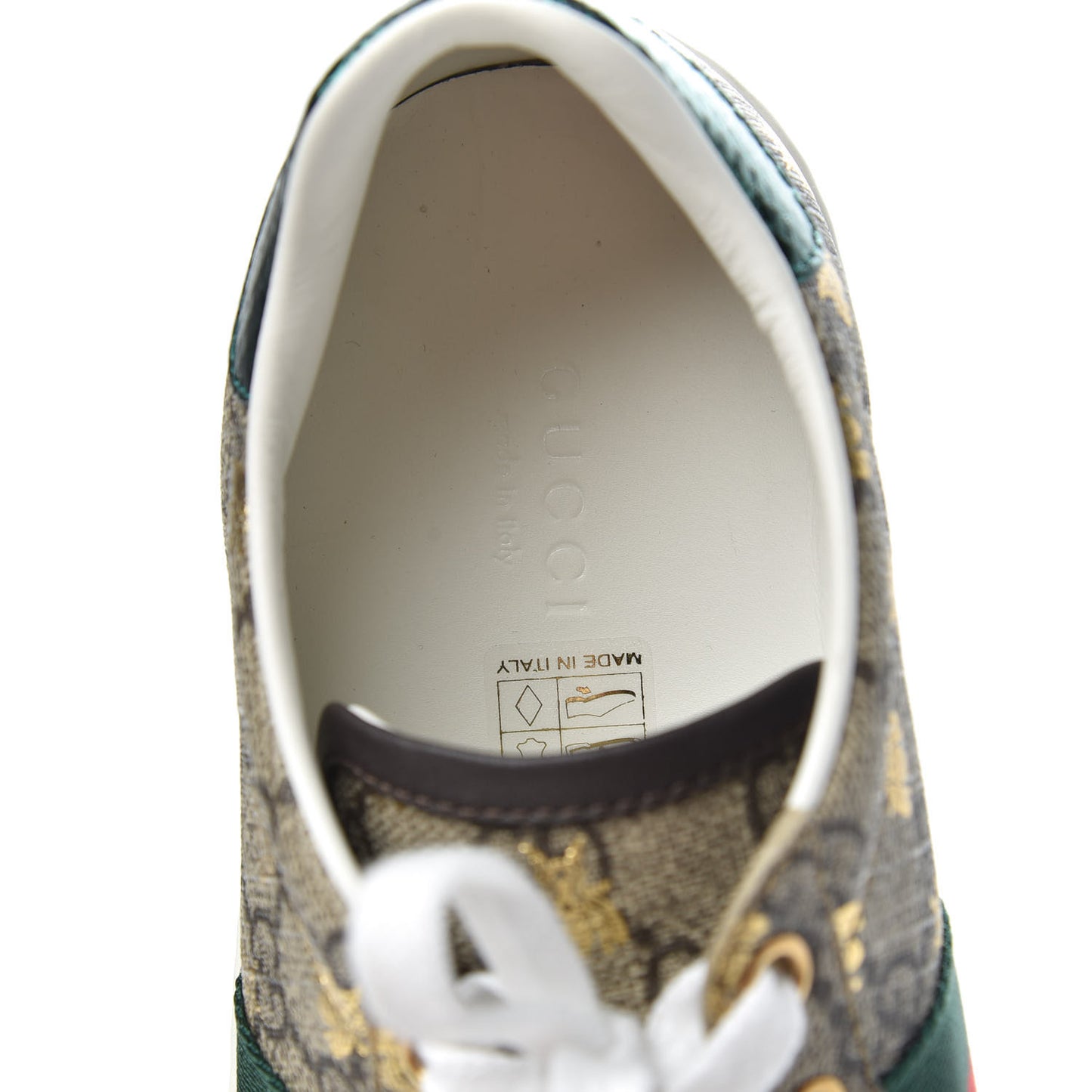 GG Supreme Monogram Bees Ayers Web Womens Ace Sneakers 37 Beige Oro Green Red