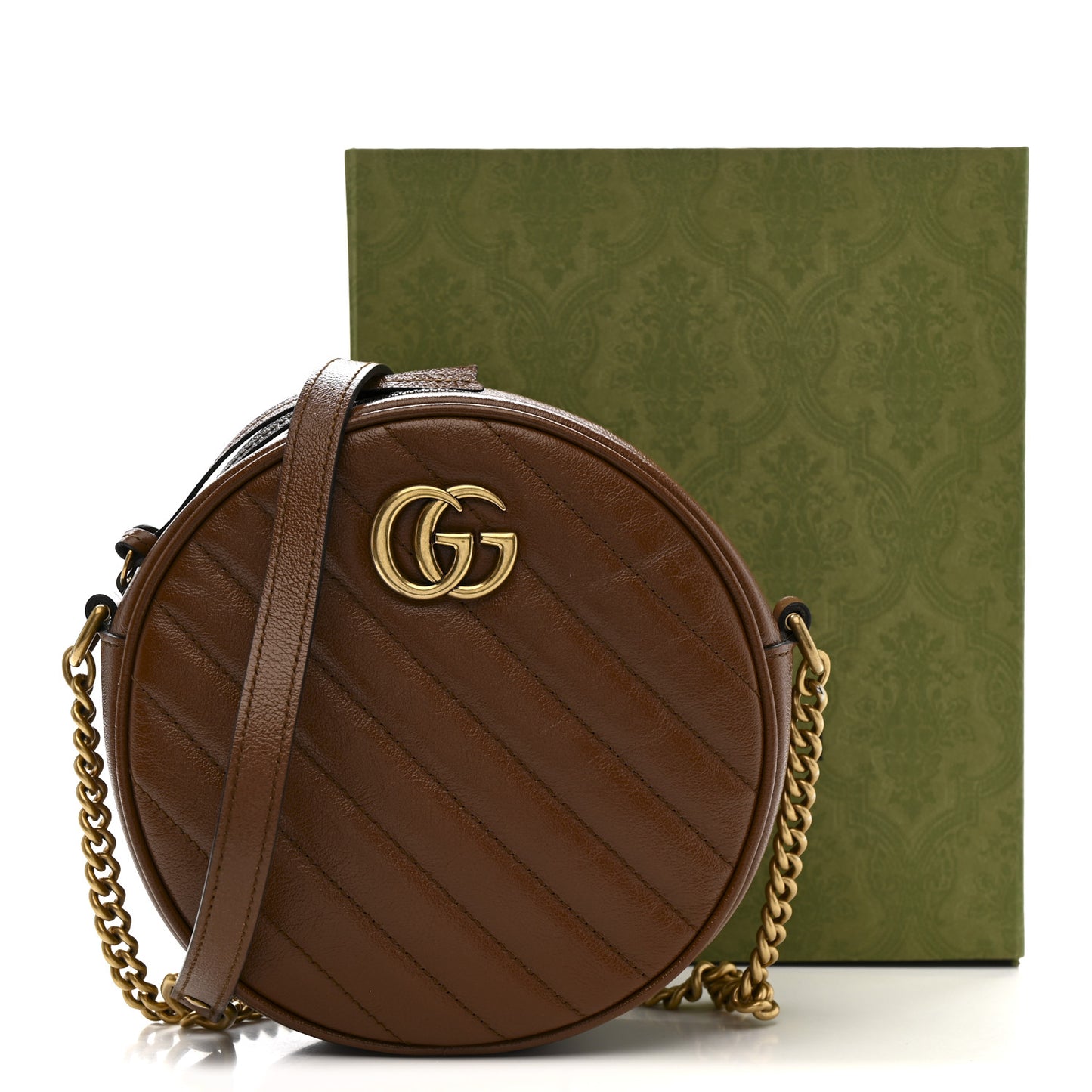 Azalea Calfskin Matelasse Diagonal Mini GG Marmont Round Shoulder Bag Cuir