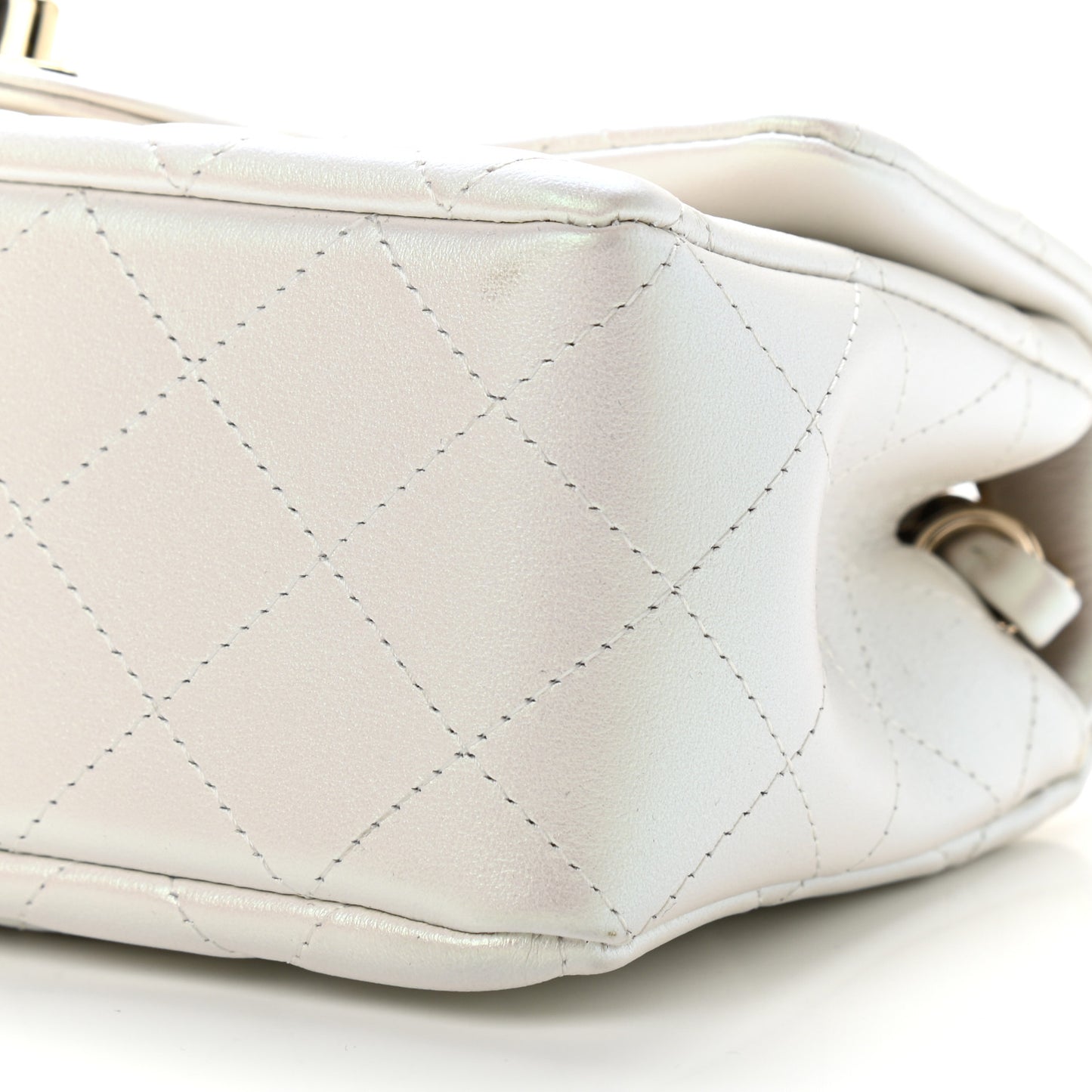 Iridescent Calfskin Quilted Mini Rectangular Flap White