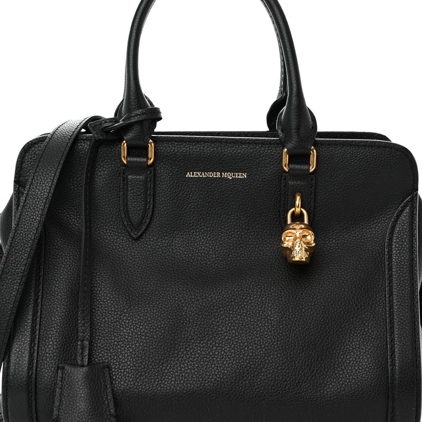 Pebbled Calfskin Small Skull Padlock Zip Around Tote Black