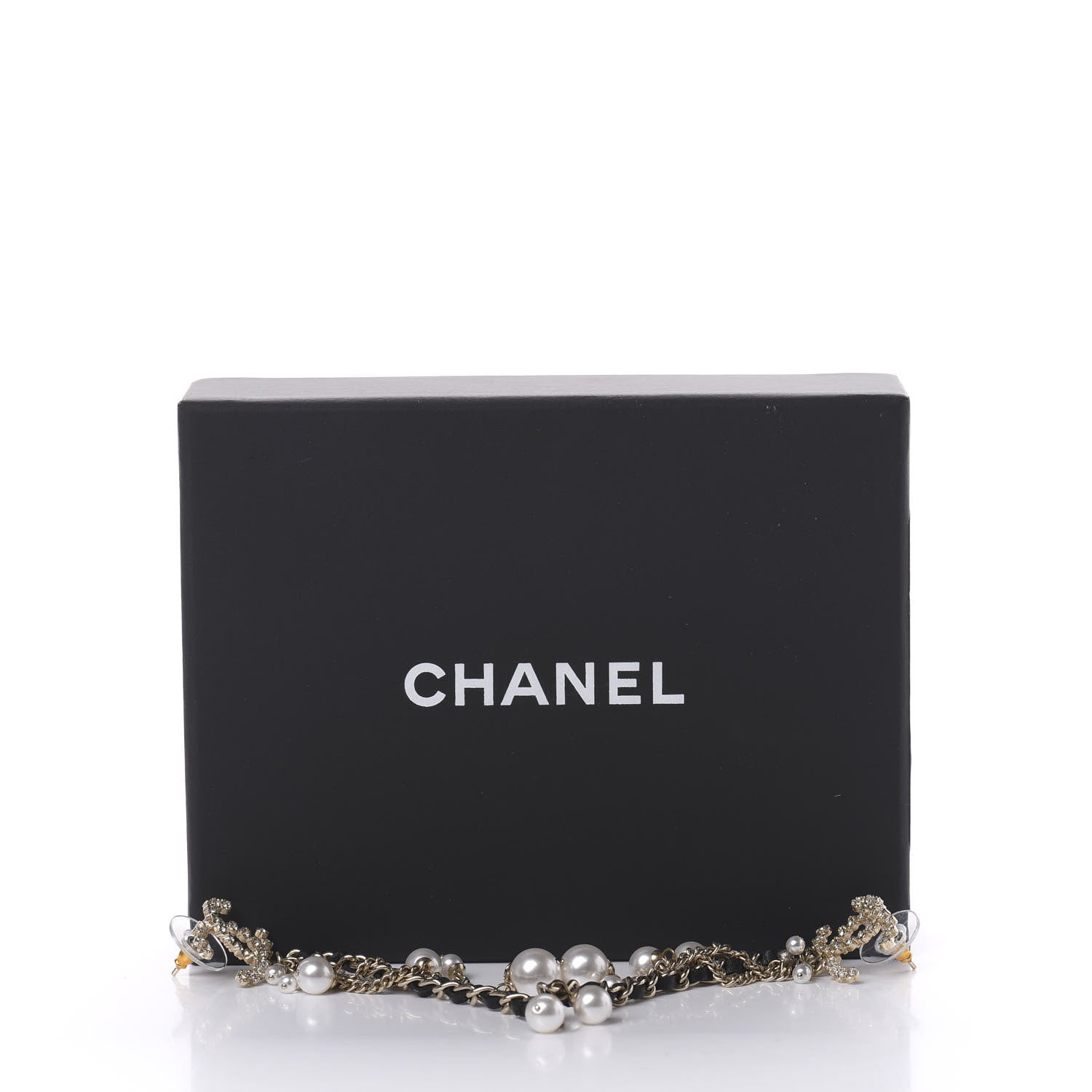 Chanel Pearl Crystal Lambskin Chain CC Dangle Earrings Gold 5 of 5