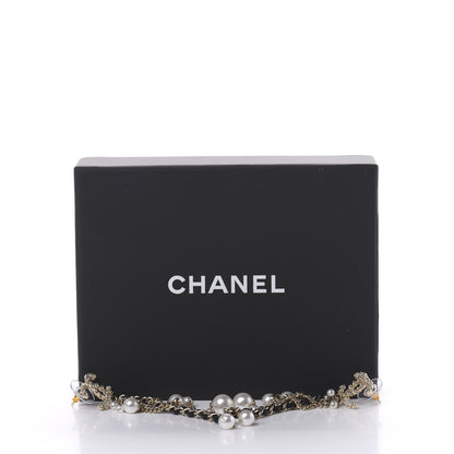 Chanel Pearl Crystal Lambskin Chain CC Dangle Earrings Gold 5 of 5