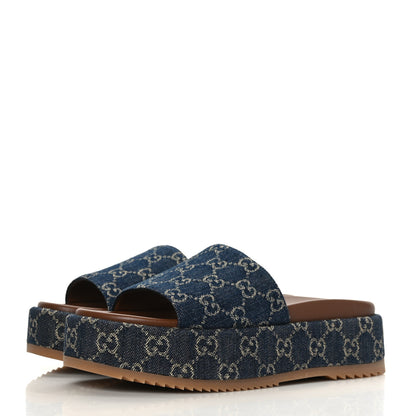 Gucci New Denim GG Monogram Angelina Platform 55mm Slide Sandals 39 Blue Tea 3 of 8