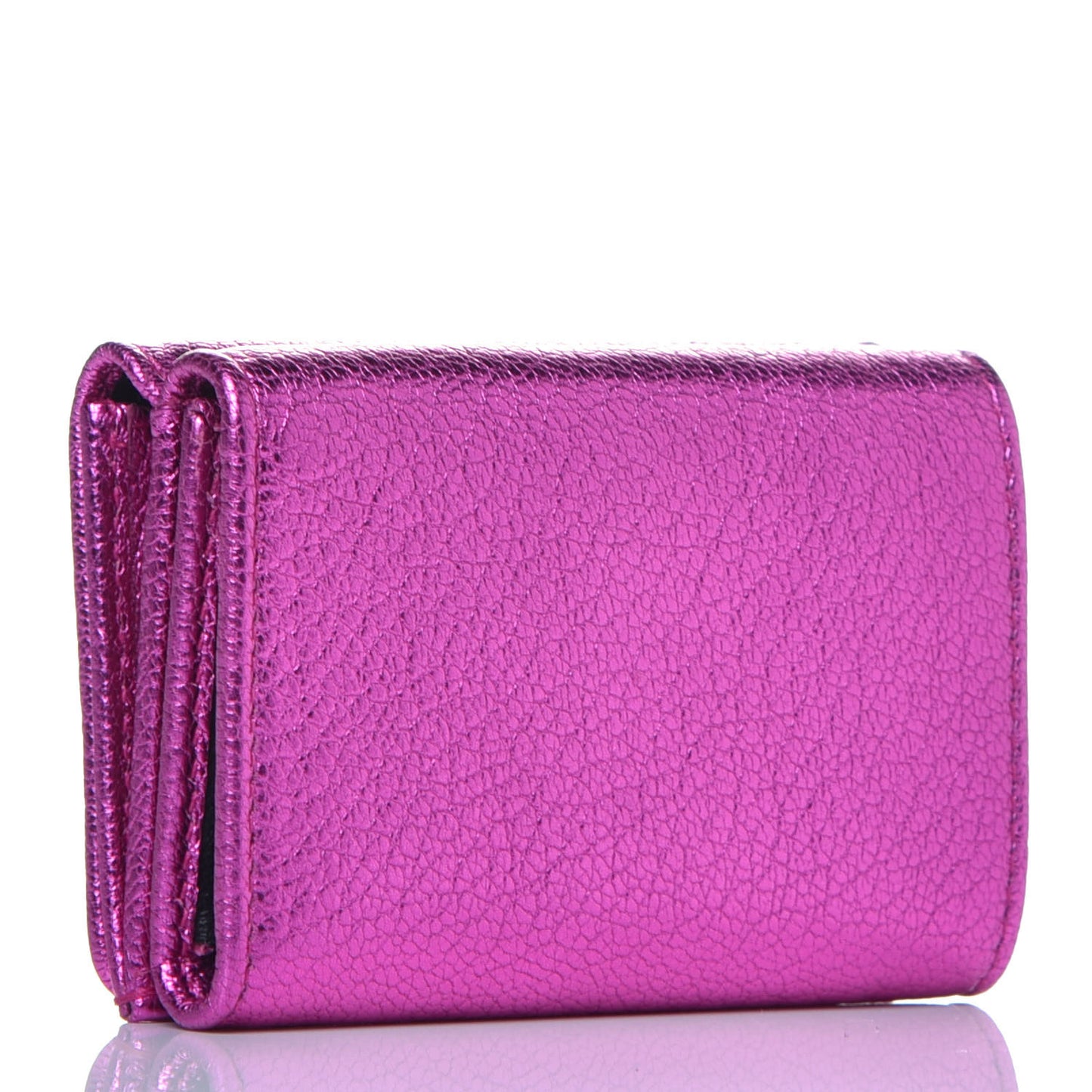 Metallic Goatskin Logo Mini Everyday Wallet Rose Fuchsia Black