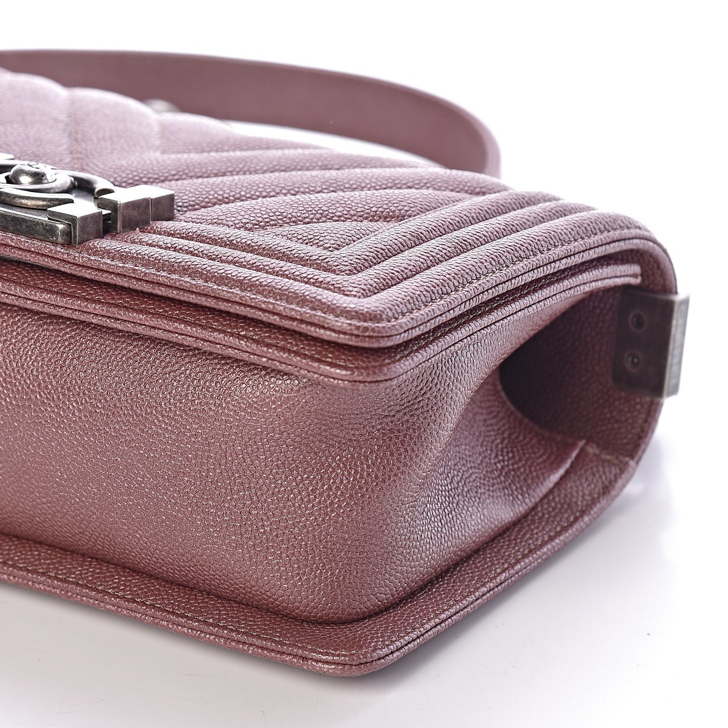 Chanel Metallic Caviar Chevron Quilted Small Boy Flap Dark Pink 9 of 11