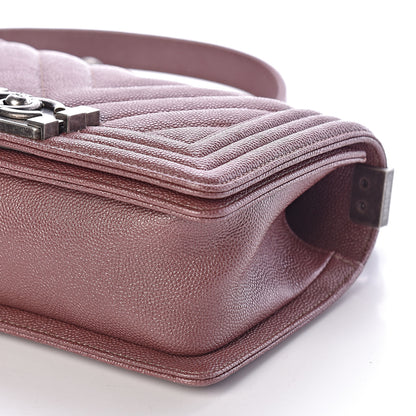 Chanel Metallic Caviar Chevron Quilted Small Boy Flap Dark Pink 9 of 11