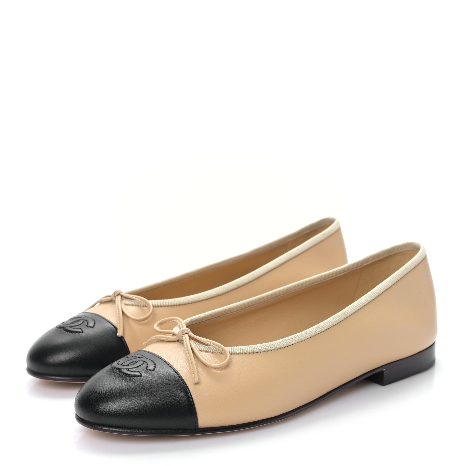 Chanel Lambskin Cap Toe CC Ballerina Flats 39 Beige Black 3 of 8