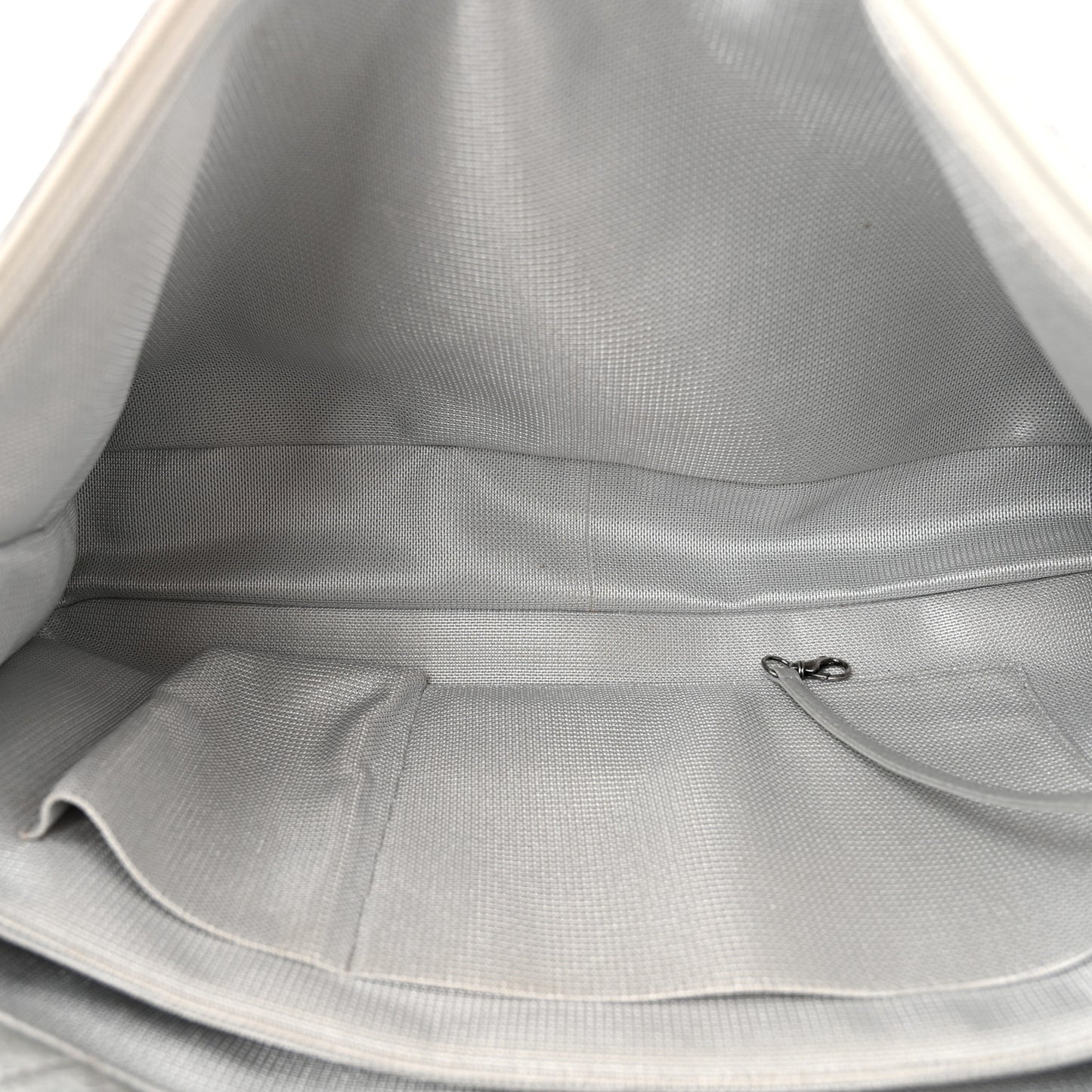 Metallic Calfskin Quilted XXL Travel Flap Bag Silver