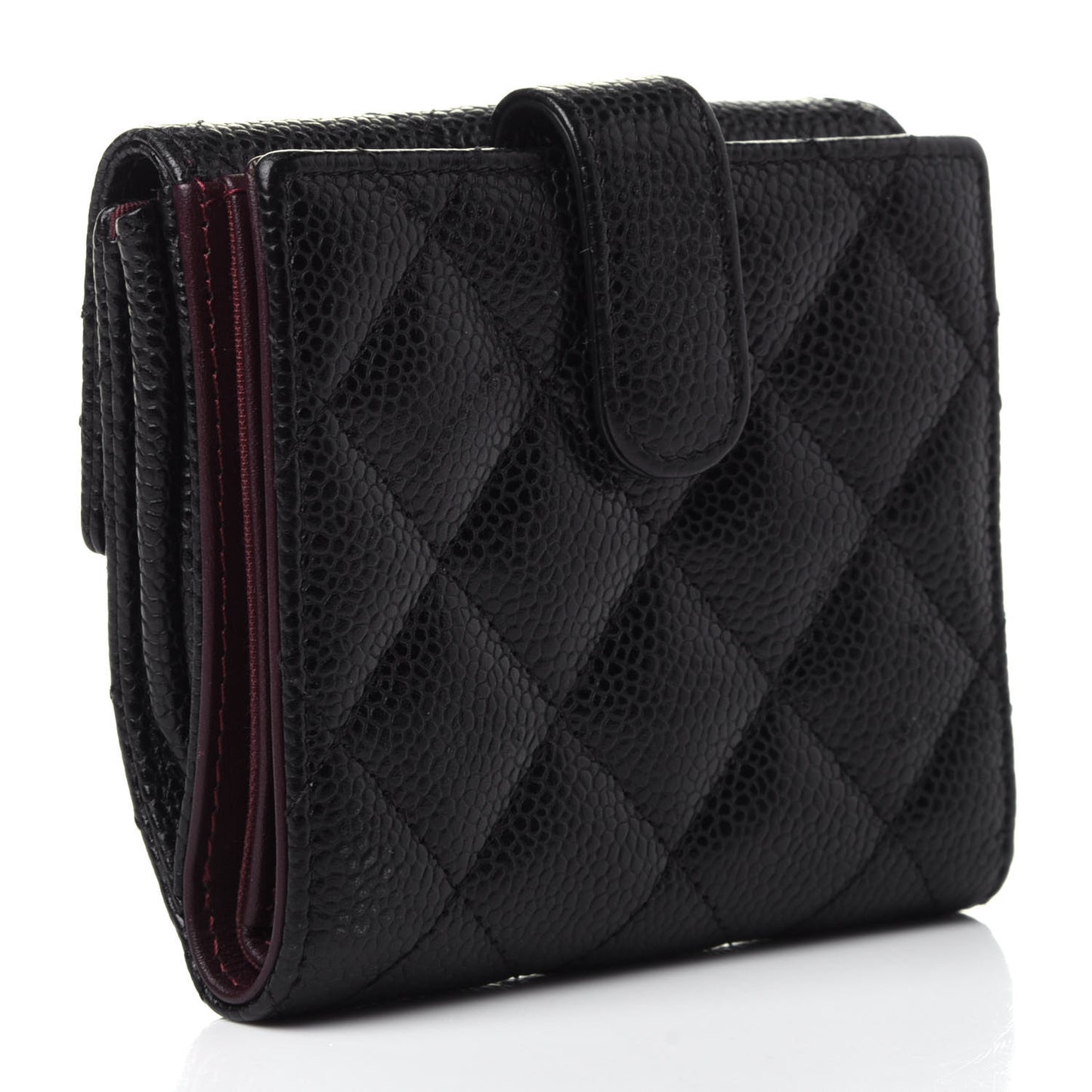 Caviar Quilted Compact French Flap Wallet Black