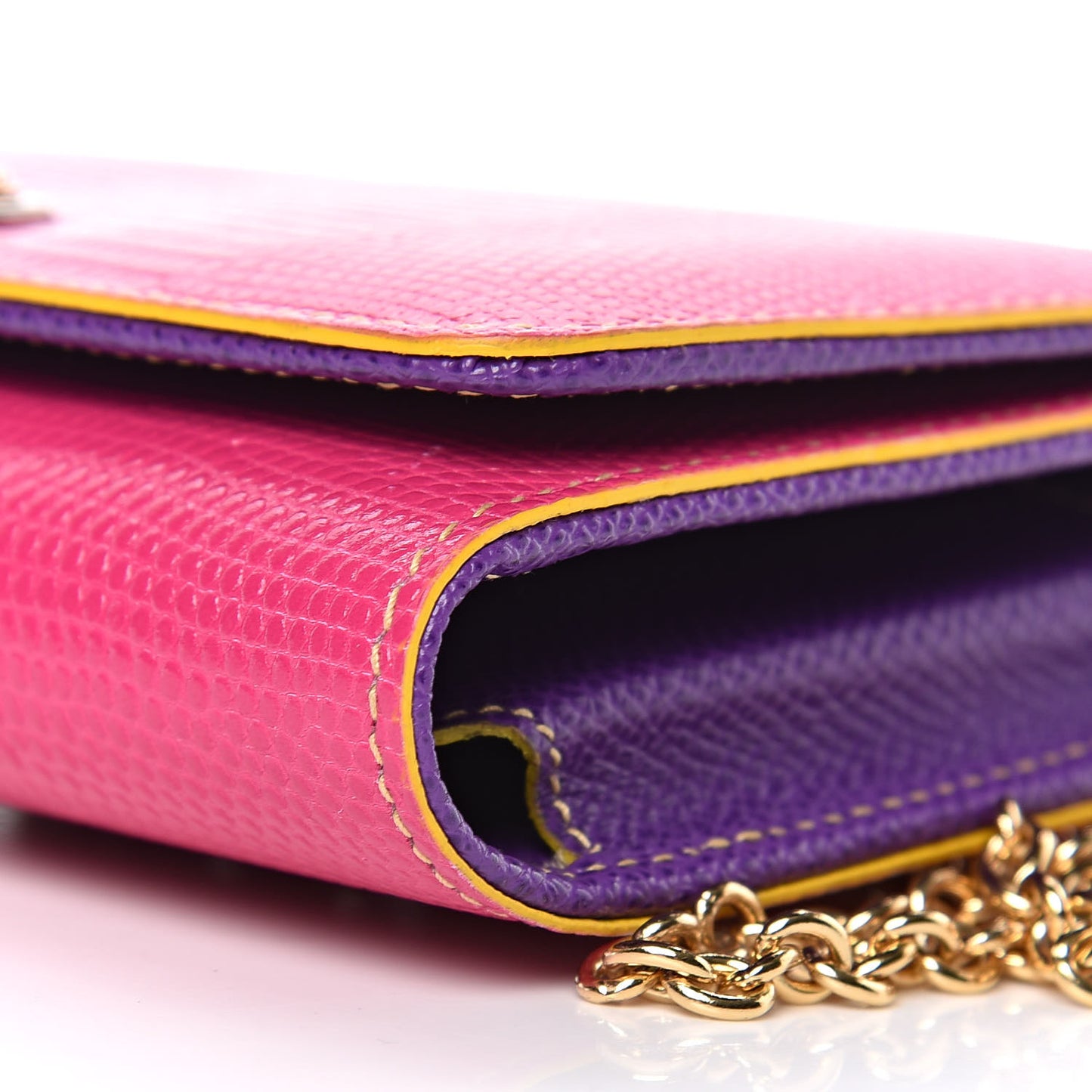 Lizard Calfskin Embossed Wallet On Chain Pink