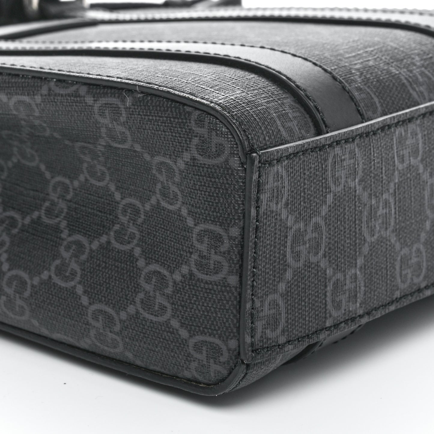 GG Supreme Monogram Appia Calfskin Web Mini Tote Bag Black
