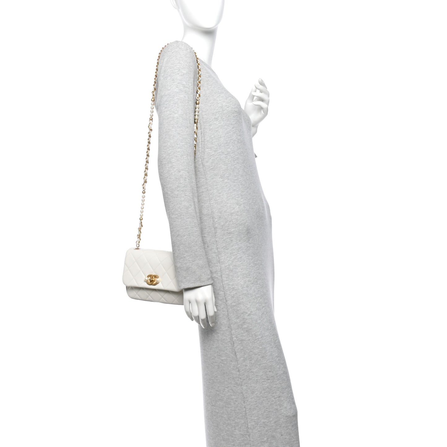 Glazed Calfskin Quilted Mini Pearl Side Flap White