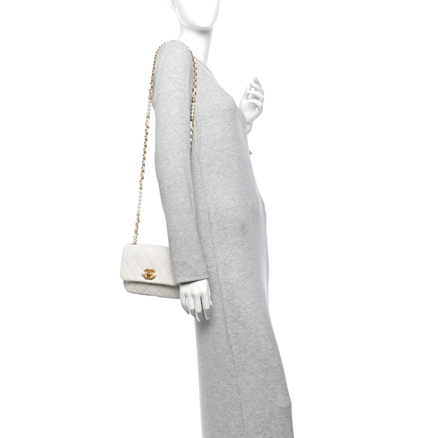 Chanel Glazed Calfskin Quilted Mini Pearl Side Flap White 2 of 10