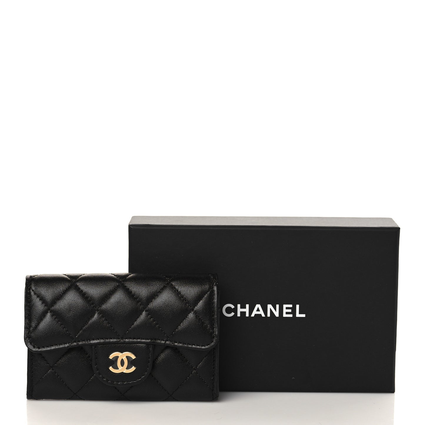 Lambskin Quilted Flap Card Holder Wallet Black