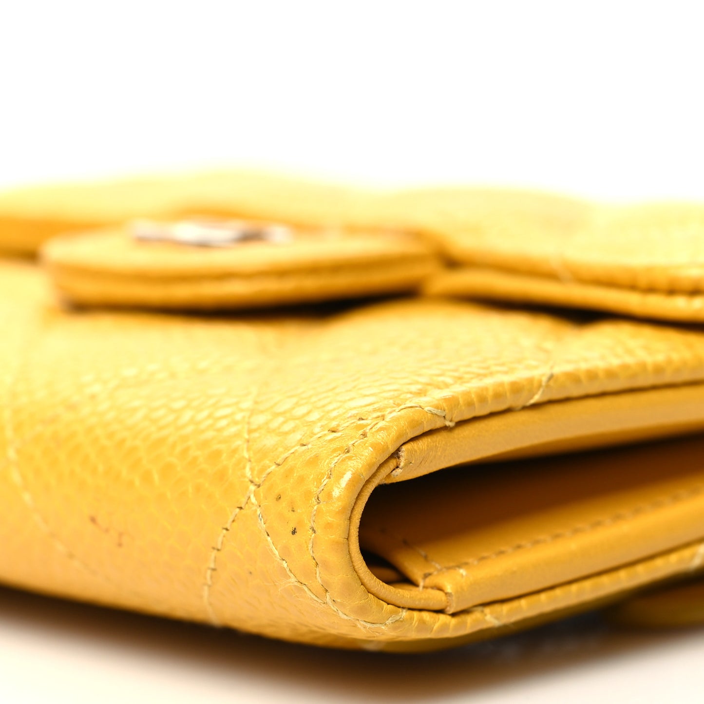 Caviar Quilted Compact Flap Wallet Yellow