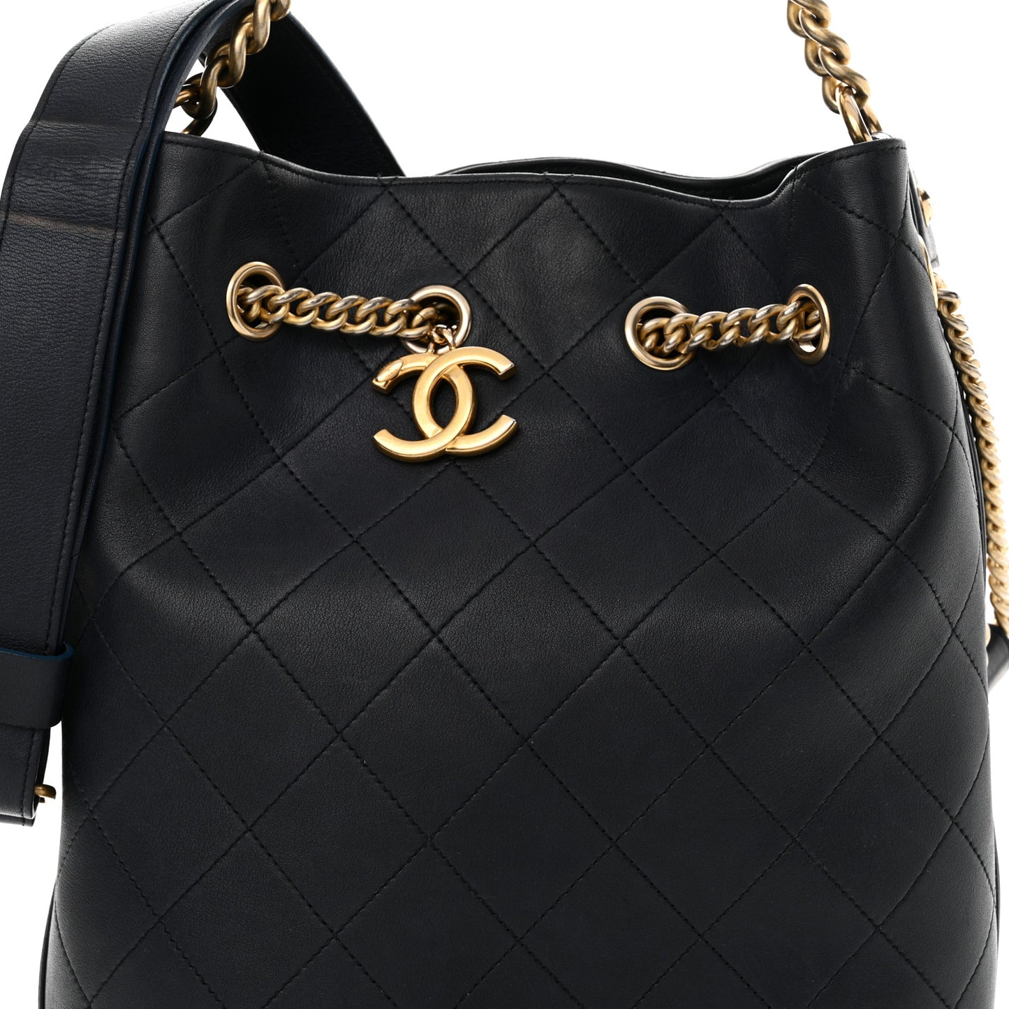 Calfskin Quilted Small On My Shoulder Drawstring Bag Blue