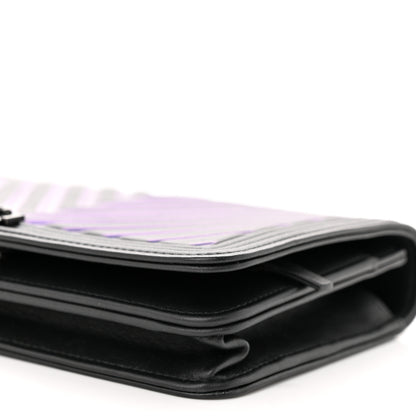 Chanel Calfskin Painted Chevron Embossed Boy Wallet On Chain WOC Black 11 of 15