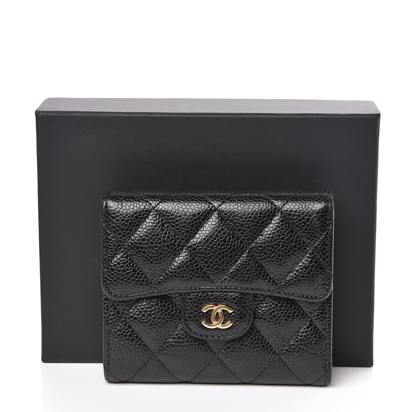 Caviar Quilted Compact Flap Wallet Black