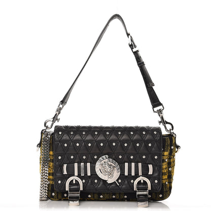 Versace Calfskin Tartan Studded Medusa Chain Flap Bag Yellow 1 of 7