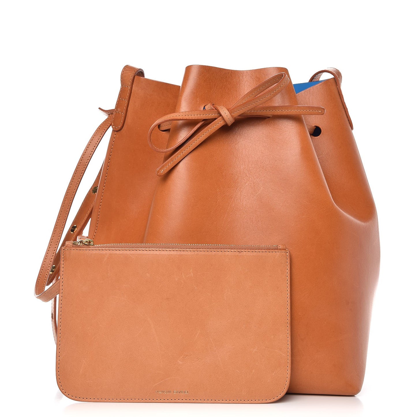 Vegetable Tanned Calfskin Bucket Bag Cammello Azzurro