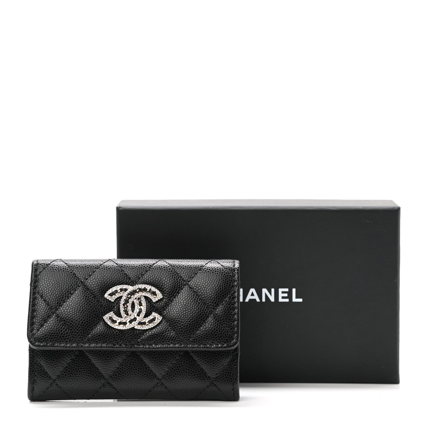 Chanel Caviar Quilted Crystal CC Flap Card Holder Black 9 of 9