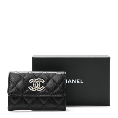 Chanel Caviar Quilted Crystal CC Flap Card Holder Black 9 of 9
