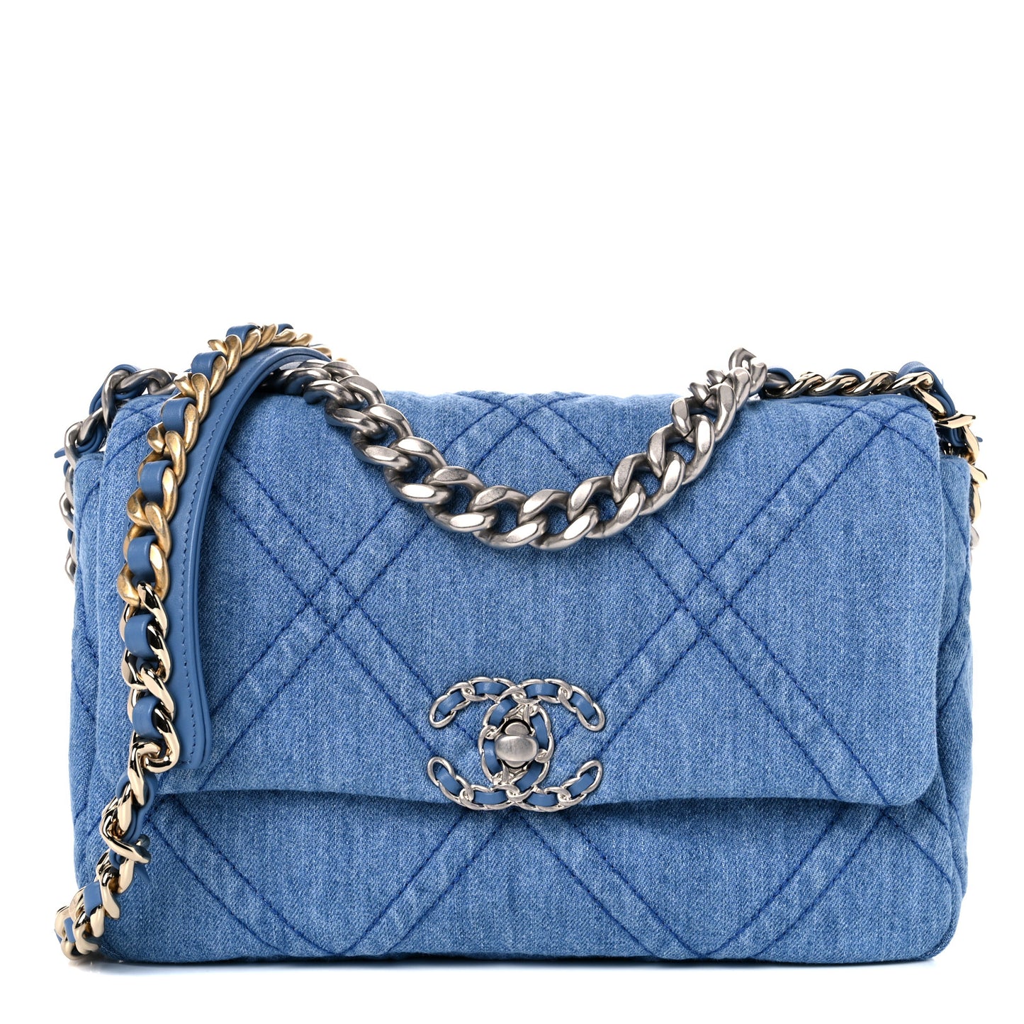 Denim Quilted Medium Chanel 19 Flap Blue