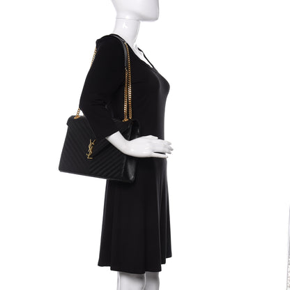Saint Laurent Grain De Poudre Matelasse Chevron Large Monogram Satchel Black 2 of 10