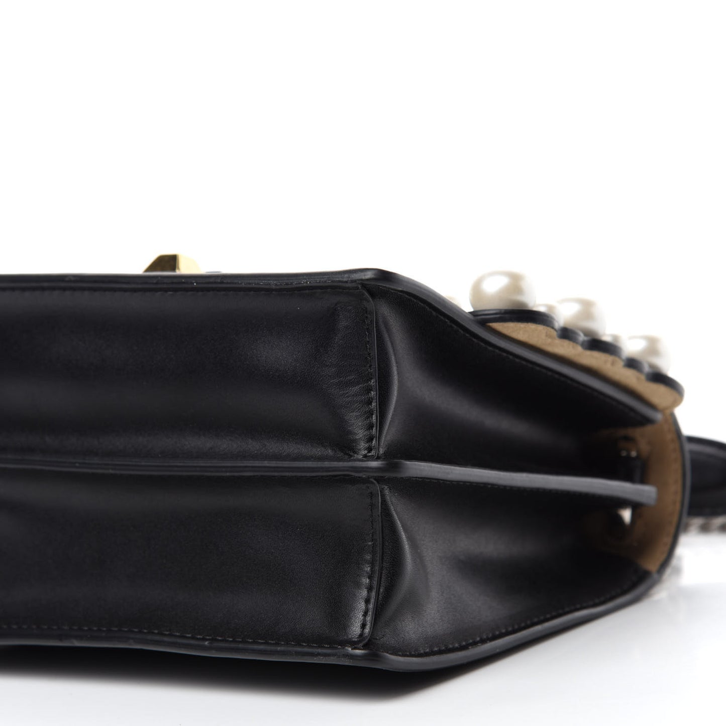 Vitello Liberty Pearl Scalloped Studded Small Kan I Shoulder Bag Black