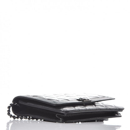Chanel Shiny Aged Calfskin Quilted Boy Wallet On Chain WOC So Black 5 of 12