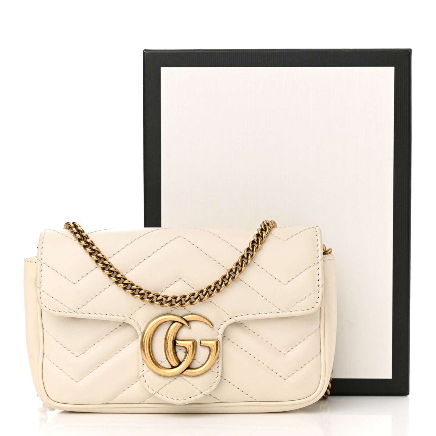 Calfskin Matelasse Super Mini GG Marmont Shoulder Bag White