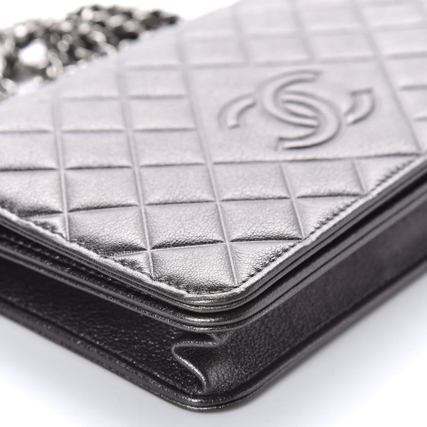 Chanel Metallic Goatskin Quilted Diamond CC Wallet On Chain WOC Pewter 6 of 12