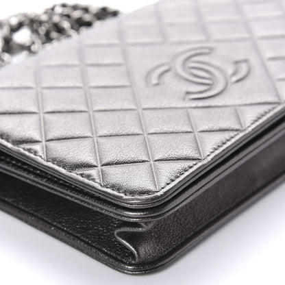 Chanel Metallic Goatskin Quilted Diamond CC Wallet On Chain WOC Pewter 6 of 12