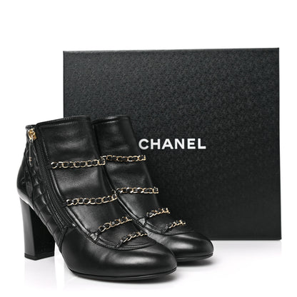 Chanel Lambskin Patent Calfskin Chain CC Short Boots 39.5 Black 9 of 9