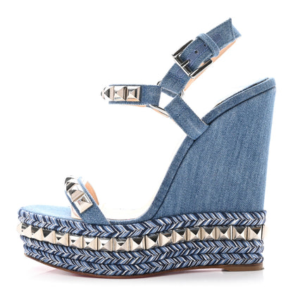 Christian Louboutin Denim Cataclou 120 Wedge Sandals 36 Blue 1 of 8