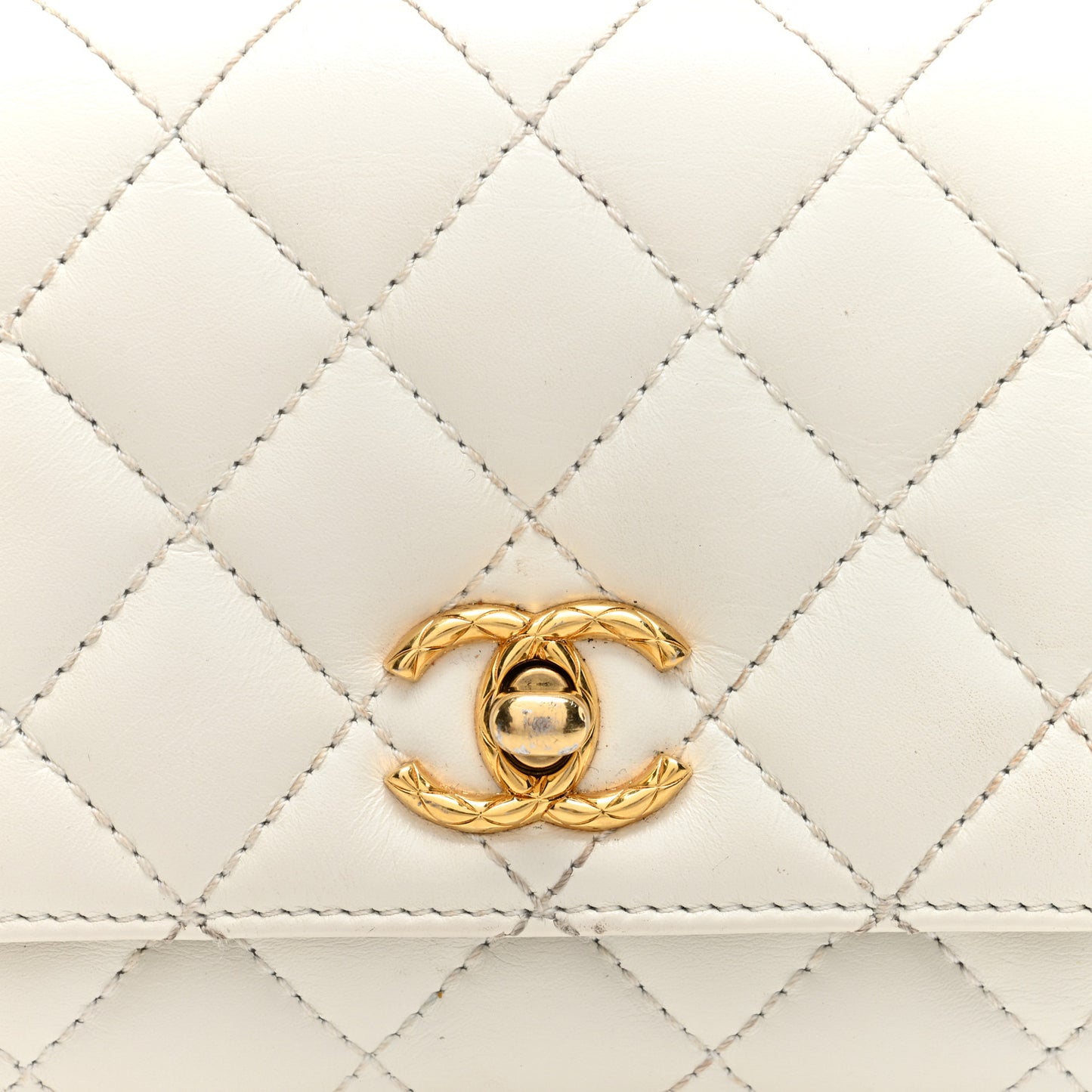 Shiny Calfskin Quilted Extra Mini Coco Chain Gold Handle Flap White