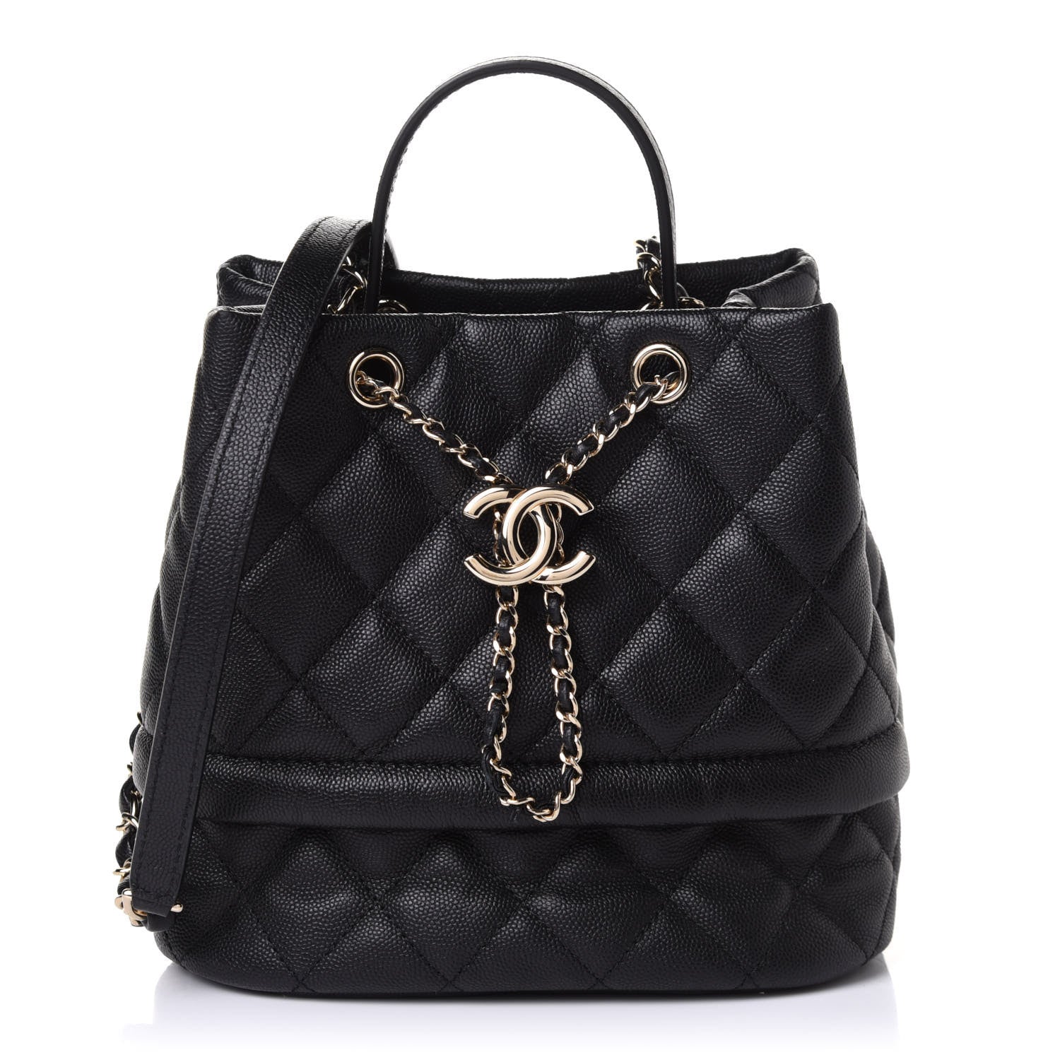 Chanel Caviar Quilted Rolled Up Bucket Drawstring Bag Black 1 of 12
